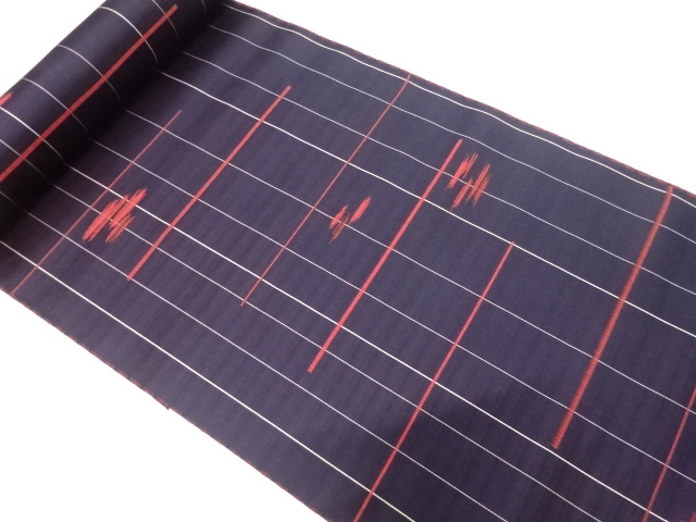 JAPANESE KIMONO / ANTIQUE BOLT FOR RAIN COAT / SILK / WOVEN STRIPE & MIST